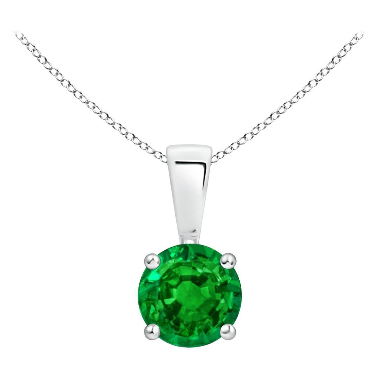Natural Classic Round Emerald Solitaire Pendant in White Gold (Size-5mm)