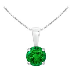 Natural Classic Round Emerald Solitaire Pendant in White Gold (Size-5mm)