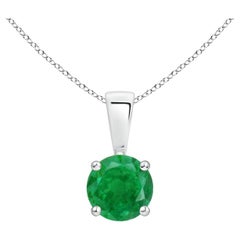 Natural Classic Round Emerald Solitaire Pendant in White Gold (Size-5mm)