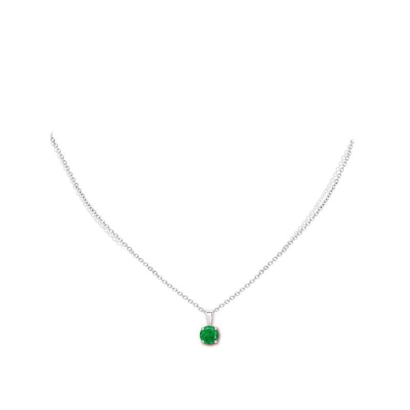 Round Cut Natural Classic Round Emerald Solitaire Pendant in White Gold (Size-6mm) For Sale