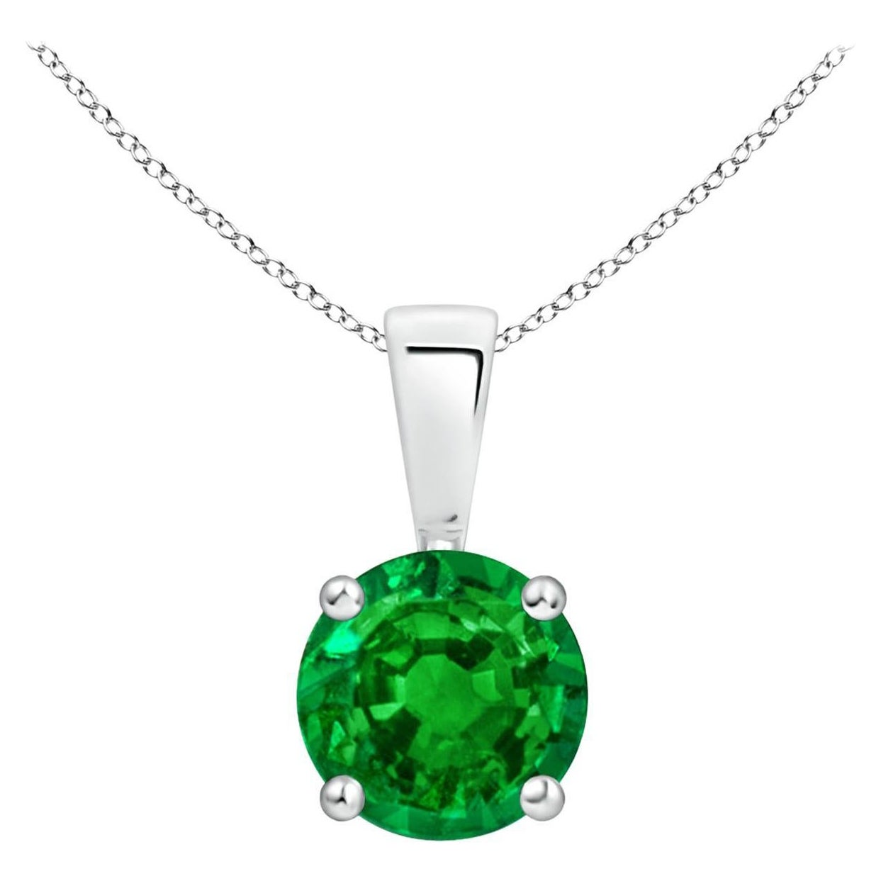 Natural Classic Round Emerald Solitaire Pendant in White Gold (Size-6mm)