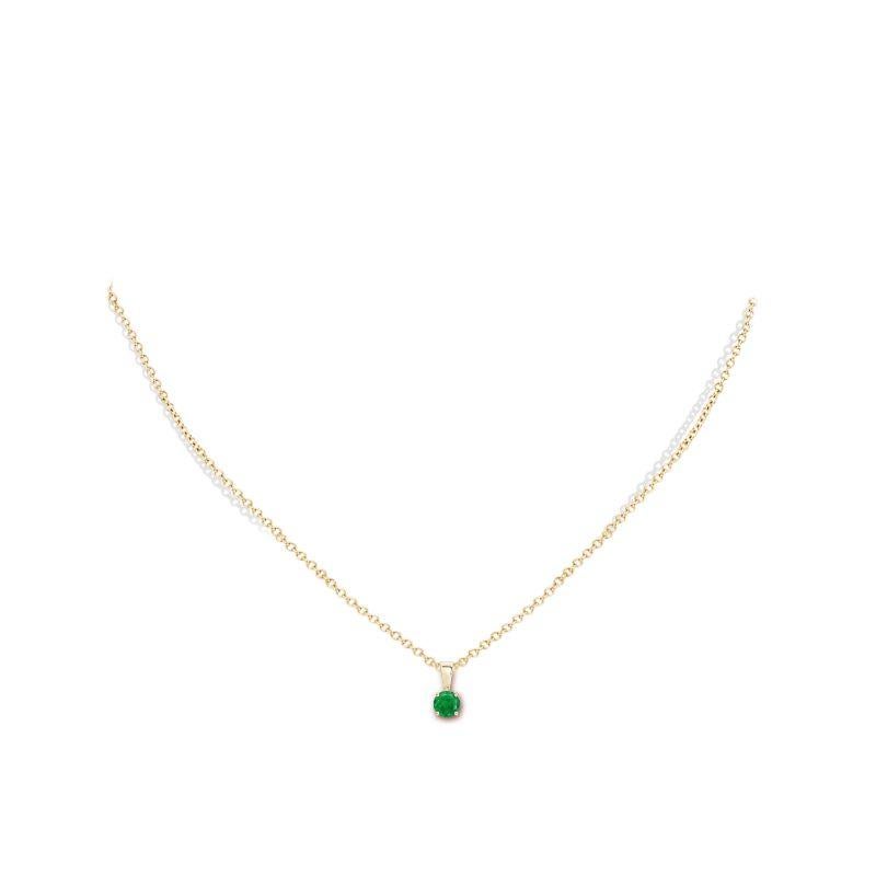 Taille ronde Pendentif solitaire en or jaune en émeraude ronde classique naturelle (taille 4 mm) en vente