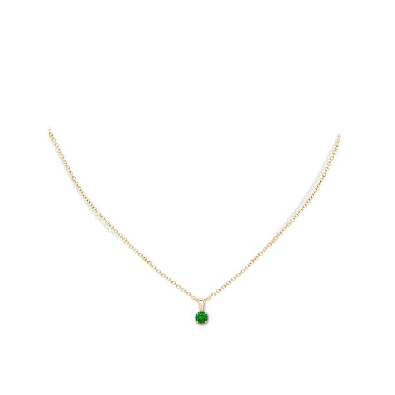 Round Cut Natural Classic Round Emerald Solitaire Pendant in Yellow Gold (Size-4mm) For Sale