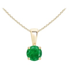 Ciondolo classico naturale con smeraldo rotondo solitario in oro giallo (misura 4 mm)