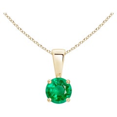 Natural Classic Round Emerald Solitaire Pendant in Yellow Gold (Size-4mm)
