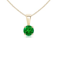 Natural Classic Round Emerald Solitaire Pendant in Yellow Gold (Size-4mm)