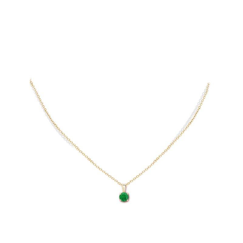 Round Cut Natural Classic Round Emerald Solitaire Pendant in Yellow Gold (Size-5mm) For Sale