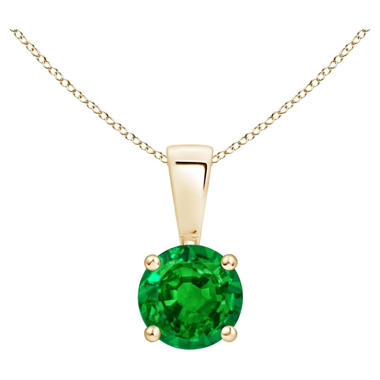 Natural Classic Round Emerald Solitaire Pendant in Yellow Gold (Size-5mm)