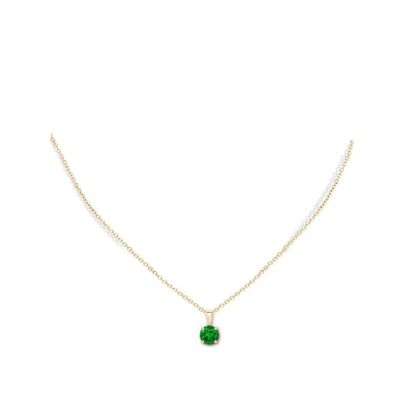 Round Cut Natural Classic Round Emerald Solitaire Pendant in Yellow Gold (Size-6mm) For Sale