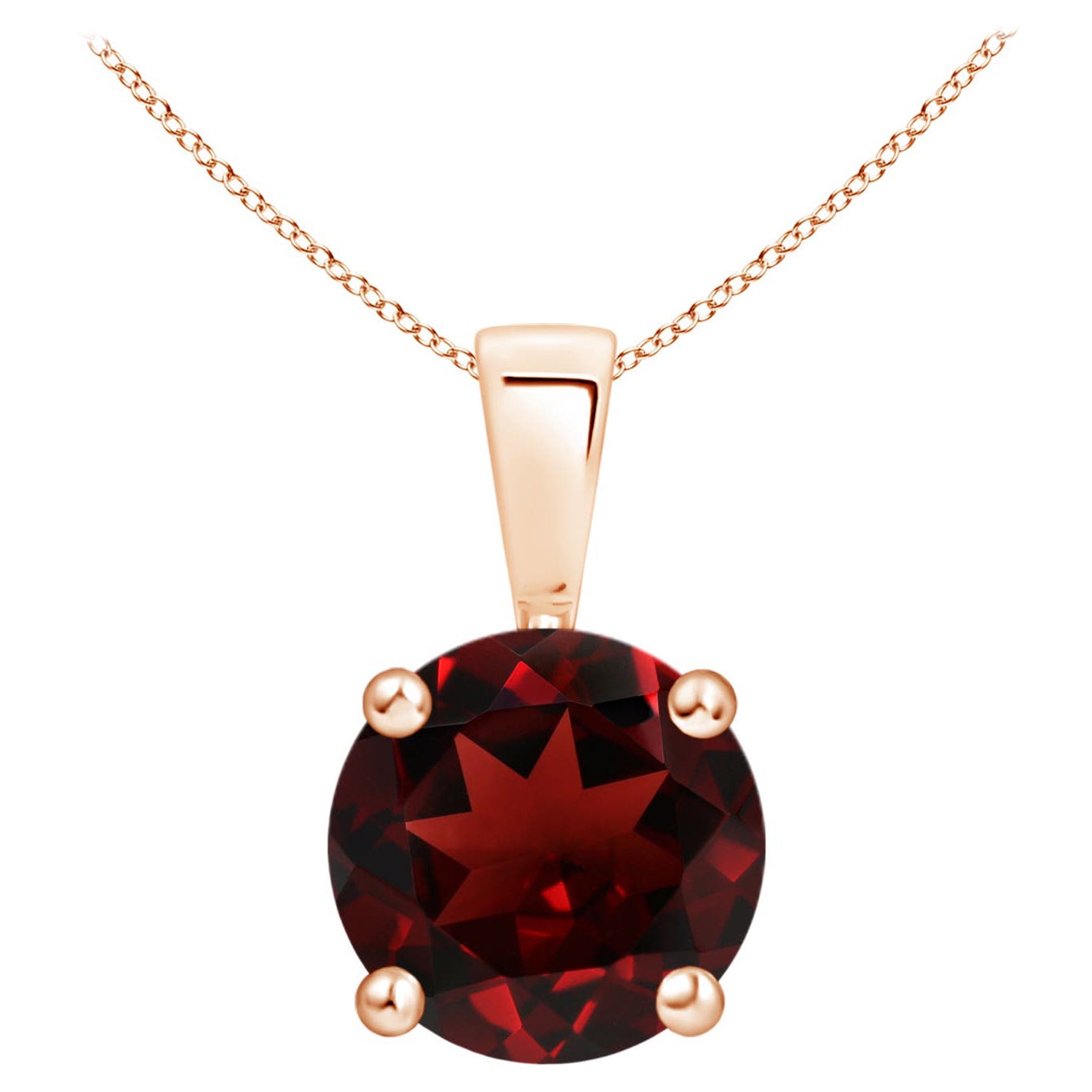 Pendentif solitaire en or rose 14 carats en grenat rond Classic naturel (taille 8 mm)