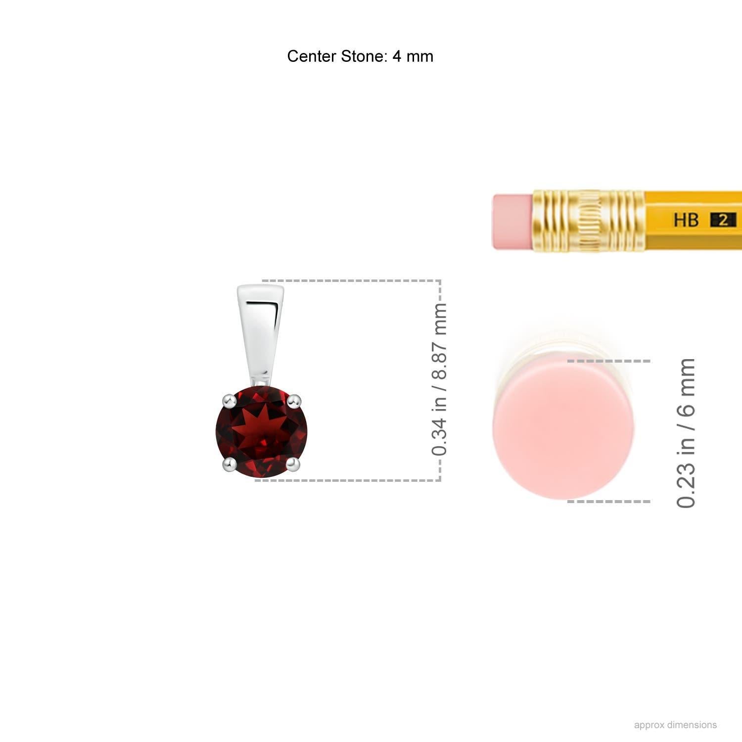 Modern Natural Classic Round Garnet Solitaire Pendant in Platinum (Size-4mm) For Sale