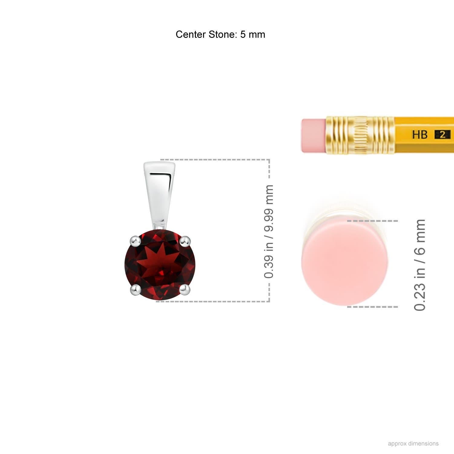 Modern Natural Classic Round Garnet Solitaire Pendant in Platinum (Size-5mm) For Sale