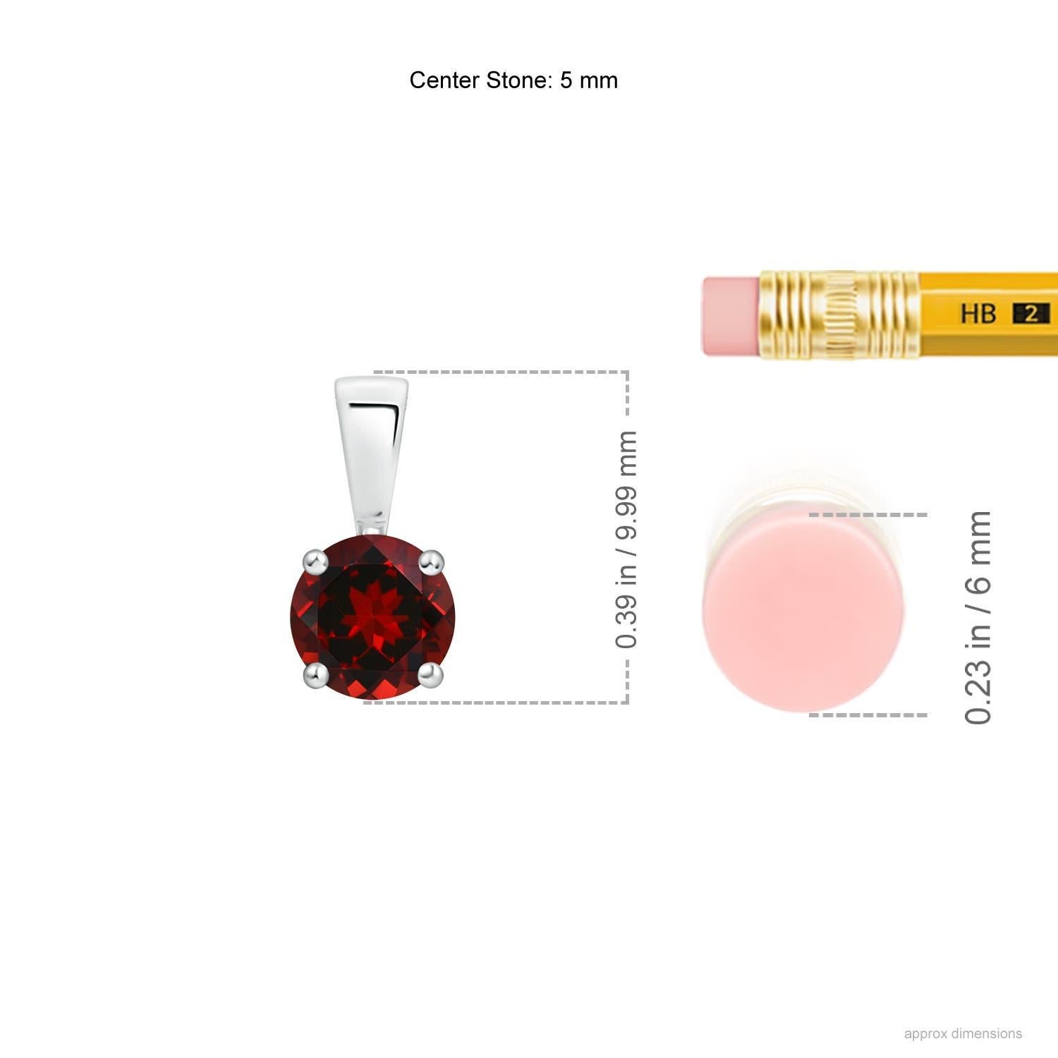 Modern Natural Classic Round Garnet Solitaire Pendant in Platinum (Size-5mm) For Sale