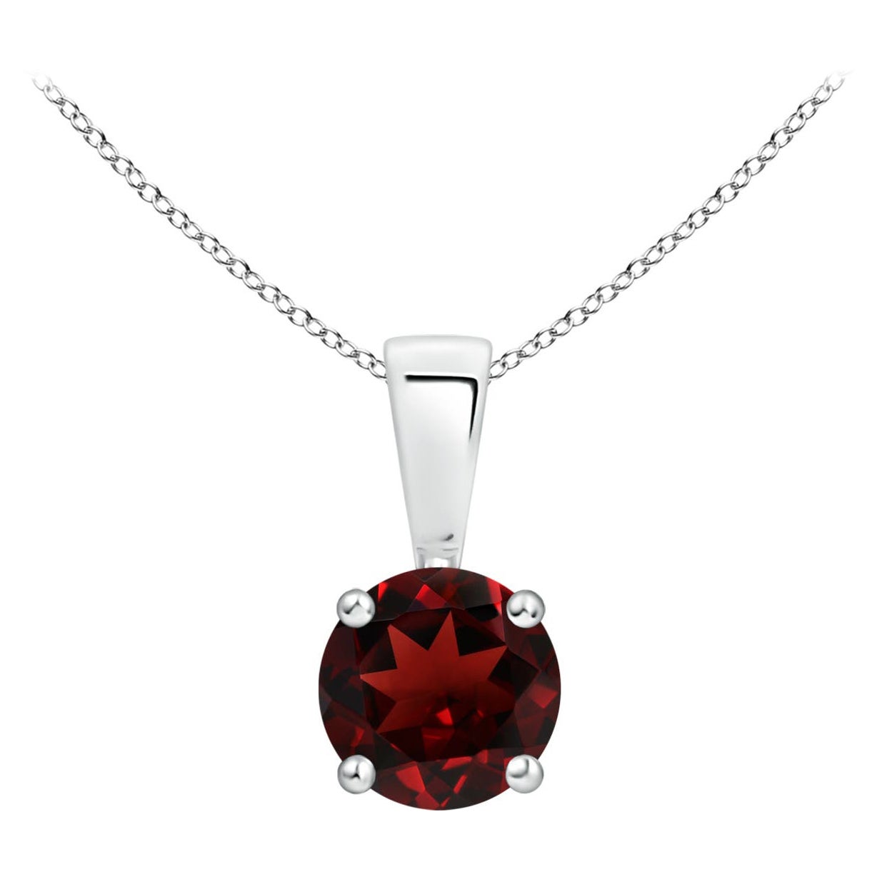 Natural Classic Round Garnet Solitaire Pendant in Platinum (Size-5mm)