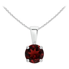 Natural Classic Round Garnet Solitaire Pendant in Platinum (Size-5mm)