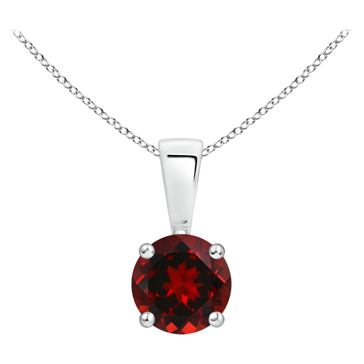 Natural Classic Round Garnet Solitaire Pendant in Platinum (Size-5mm)