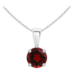 Natural Classic Round Garnet Solitaire Pendant in Platinum (Size-5mm)