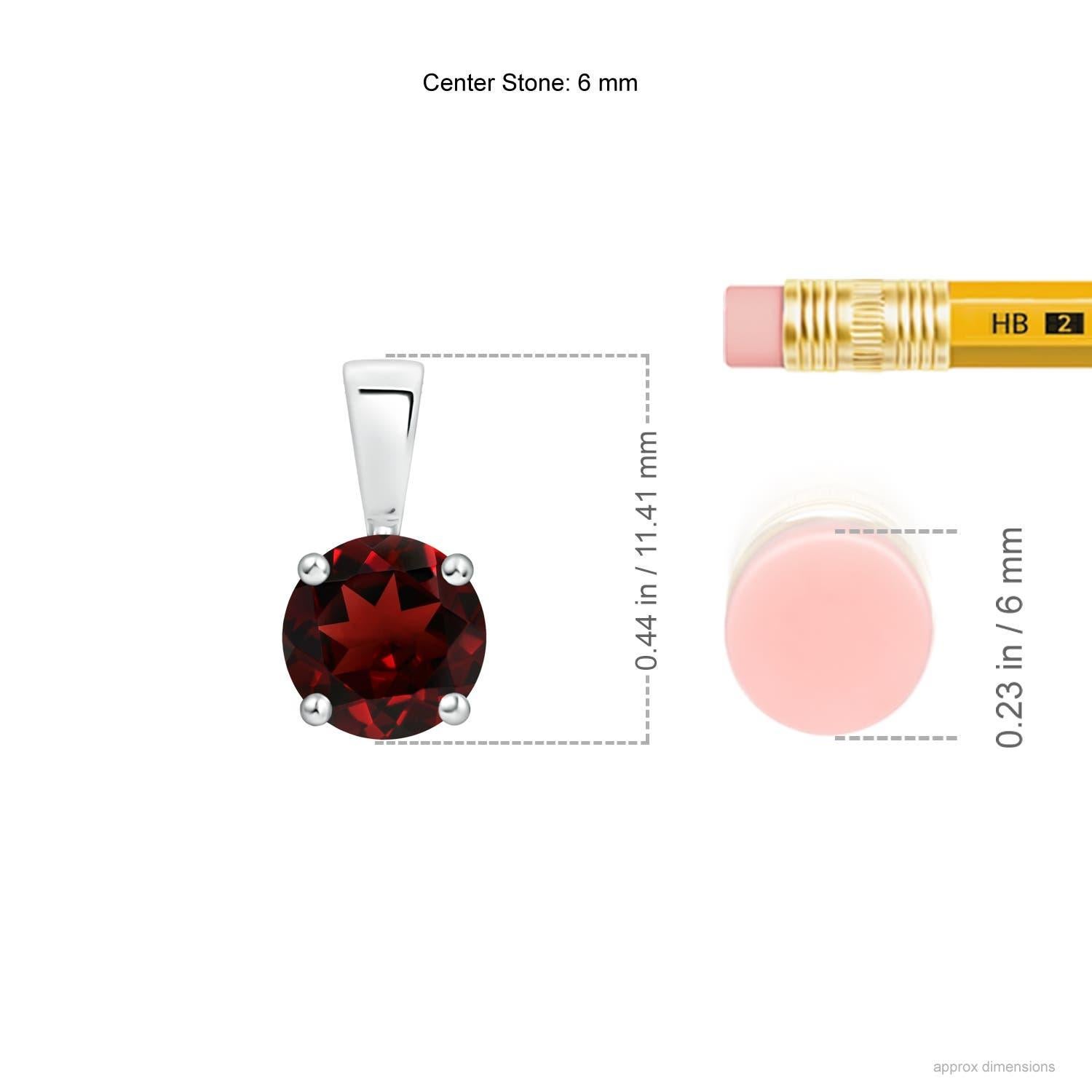 Modern Natural Classic Round Garnet Solitaire Pendant in Platinum (Size-6mm) For Sale