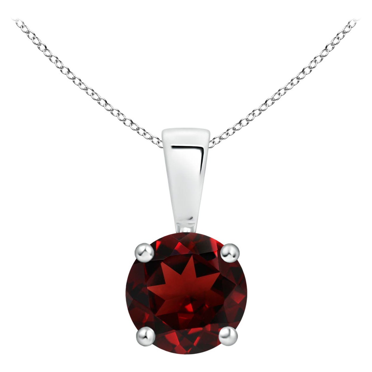 Natural Classic Round Garnet Solitaire Pendant in Platinum (Size-6mm) For Sale
