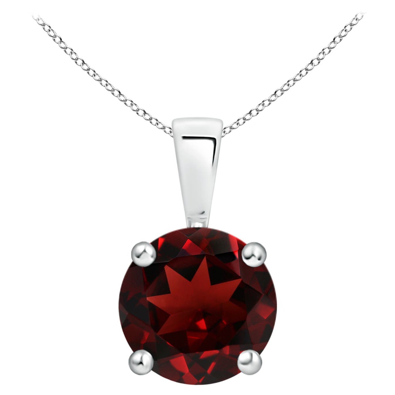 Natural Classic Round Garnet Solitaire Pendant in Platinum (Size-8mm)