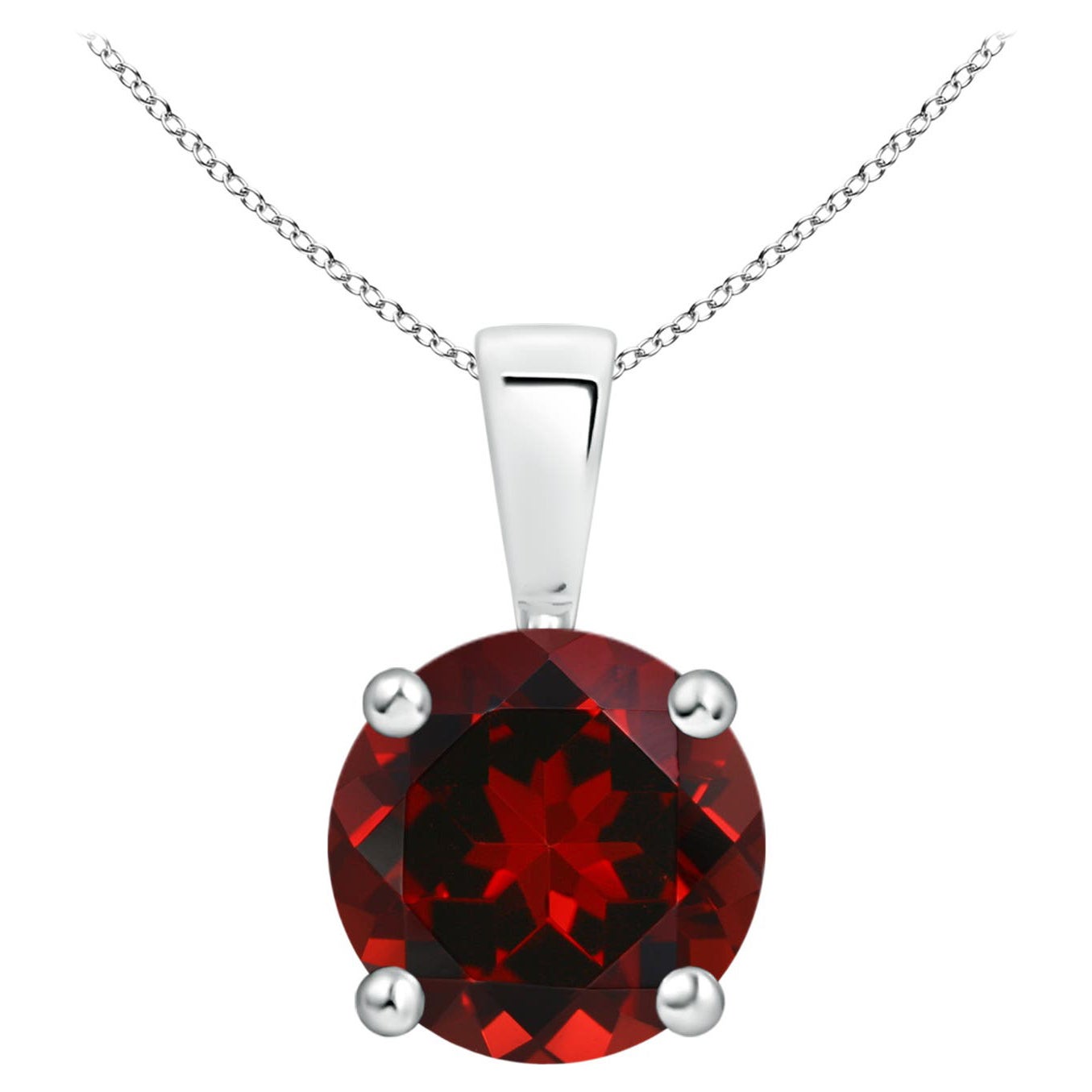 Natural Classic Round Garnet Solitaire Pendant in Platinum (Size-8mm)