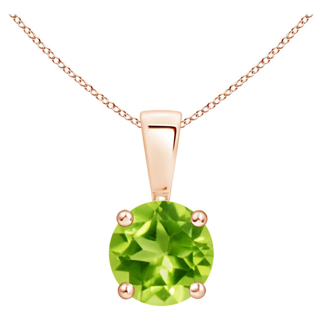 Natural Classic Round Peridot Solitaire Pendant in 18K Rose Gold