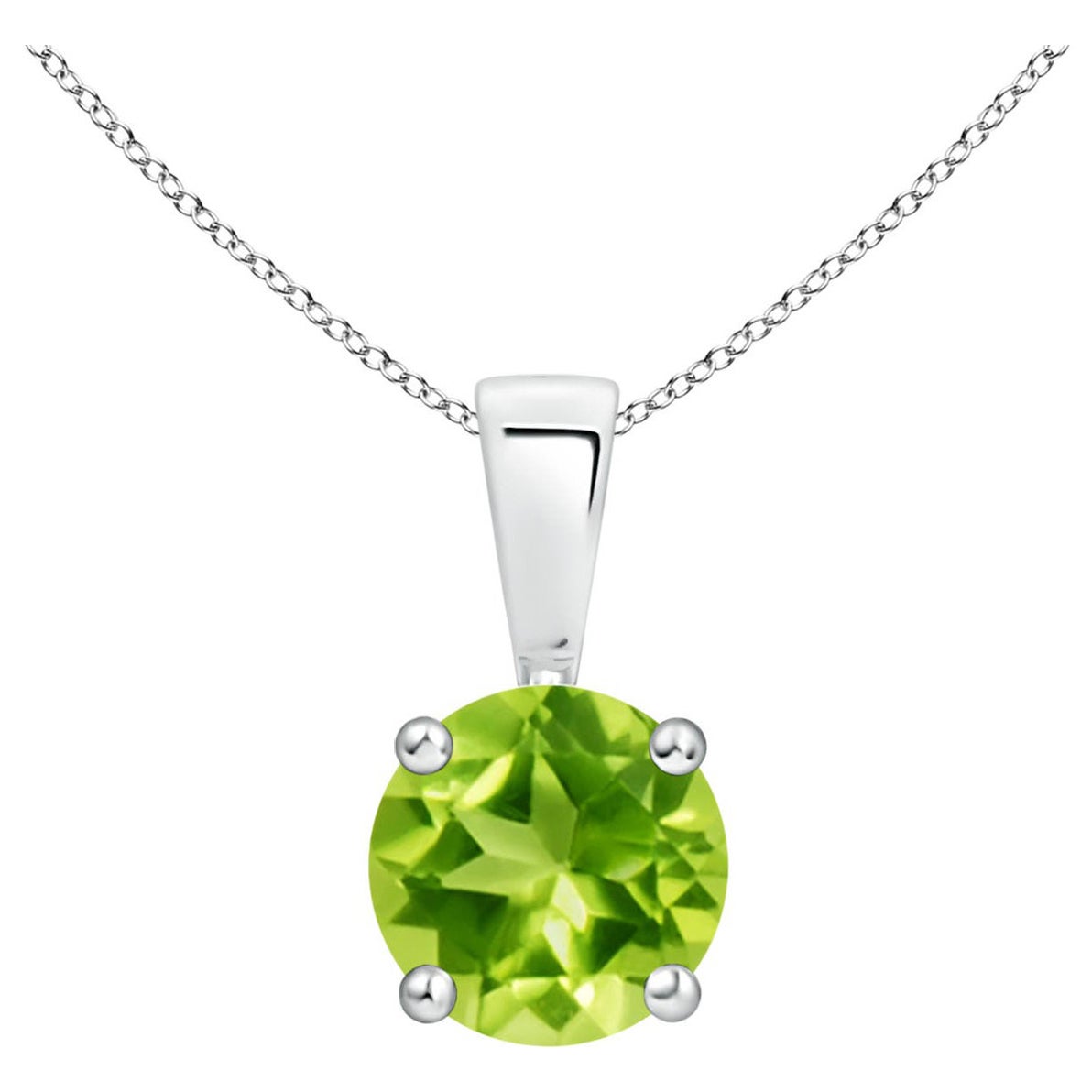 Ciondolo solitario classico naturale con peridoto rotondo in oro bianco 18 carati
