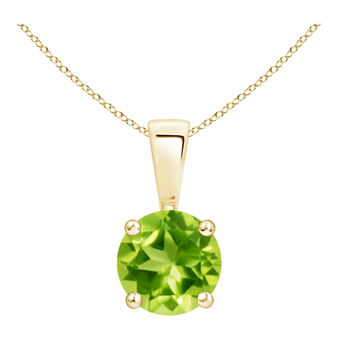 Natural Classic Round Peridot Solitaire Pendant in 18K Yellow Gold