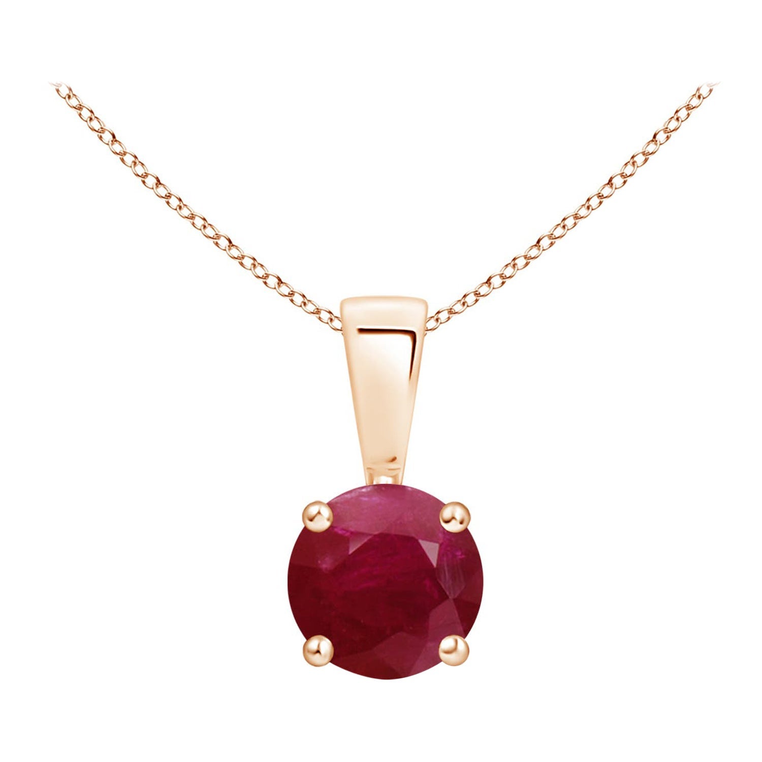 Natural Classic Round Ruby Solitaire Pendant in 14K Rose Gold