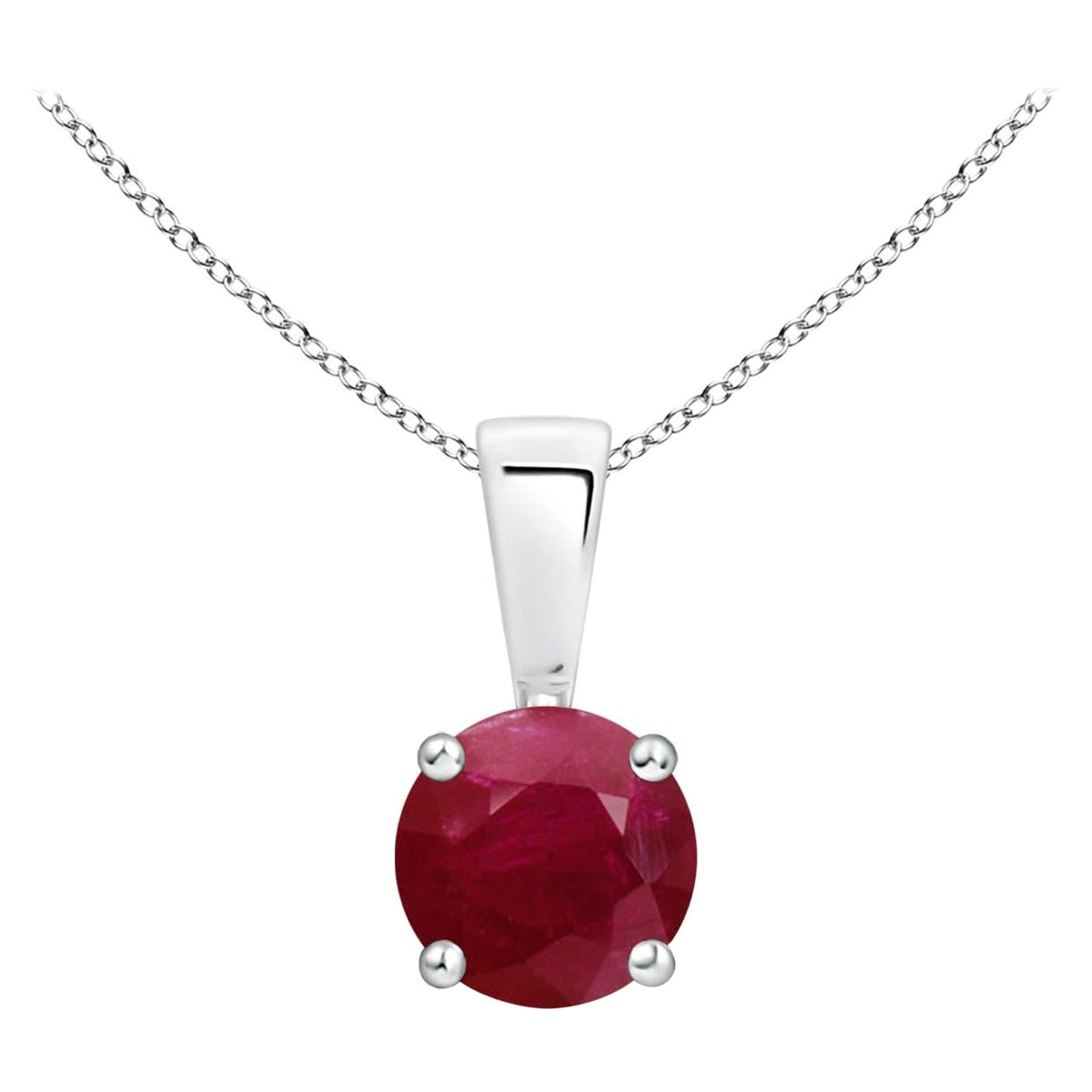 Natural Classic Round Ruby Solitaire Pendant in 14K White Gold
