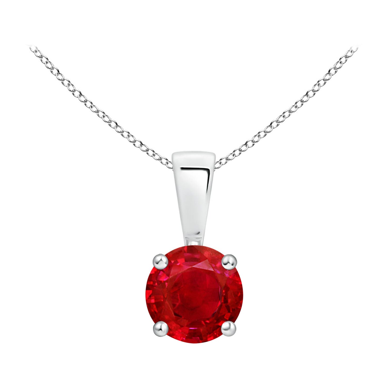 Natural Classic Round Ruby Solitaire Pendant in 925 Sterling Silver For Sale