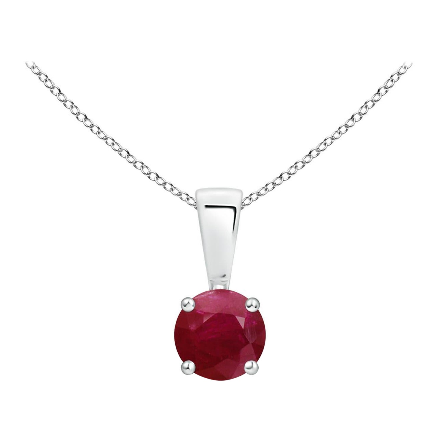 Natural Classic Round Ruby Solitaire Pendant in Platinum For Sale