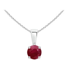 Natural Classic Round Ruby Solitaire Pendant in Platinum