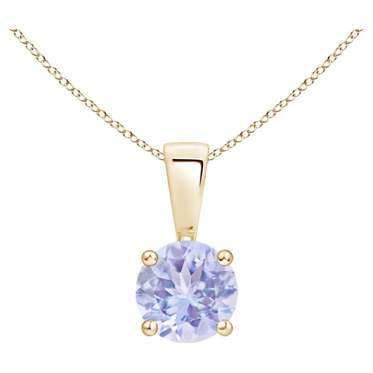 Natural Classic Round Tanzanite Solitaire Pendant in 18K Yellow Gold