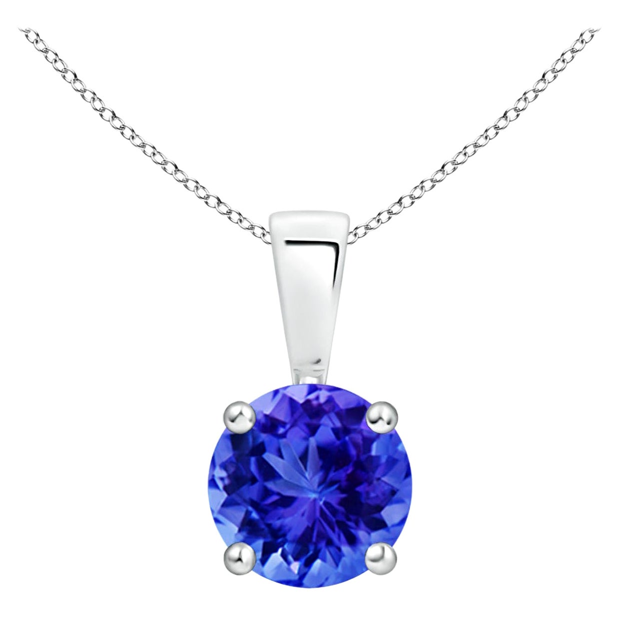 Pendentif en argent 925 avec solitaire en Tanzanite ronde Classic naturelle en vente