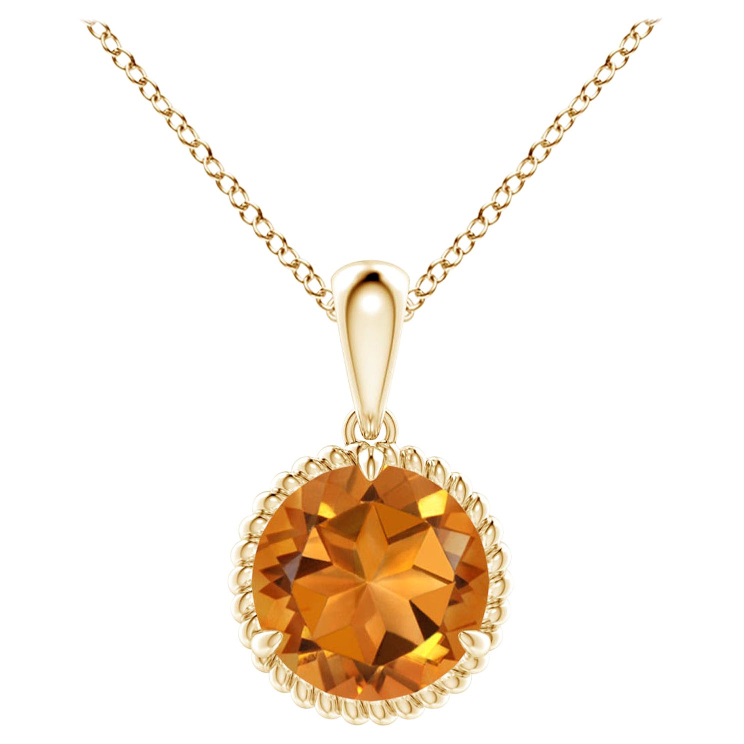 Pendentif solitaire en or jaune 14 carats serti de griffes en citrine naturelle de 1,25 carat