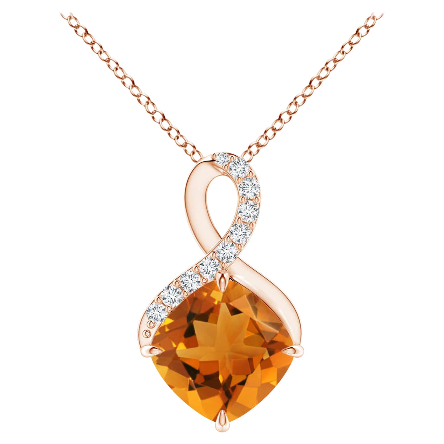 Natürlicher Krallenschliff Citrin Unendlichkeits-Anhänger mit Diamanten aus 18 Karat Roségold