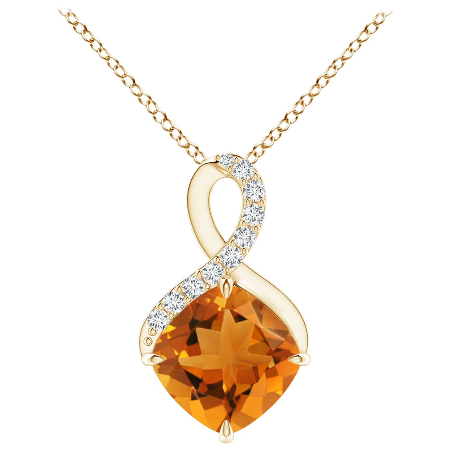 Natürlicher Krallenbesetzter Citrin Infinity-Anhänger mit Diamanten aus 18 Karat Gelbgold