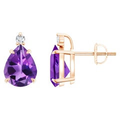 Natürliche Klauenbesetzte Birnen-Ohrringe mit 3 Karat Amethyst Solitär aus 14 Karat Roségold
