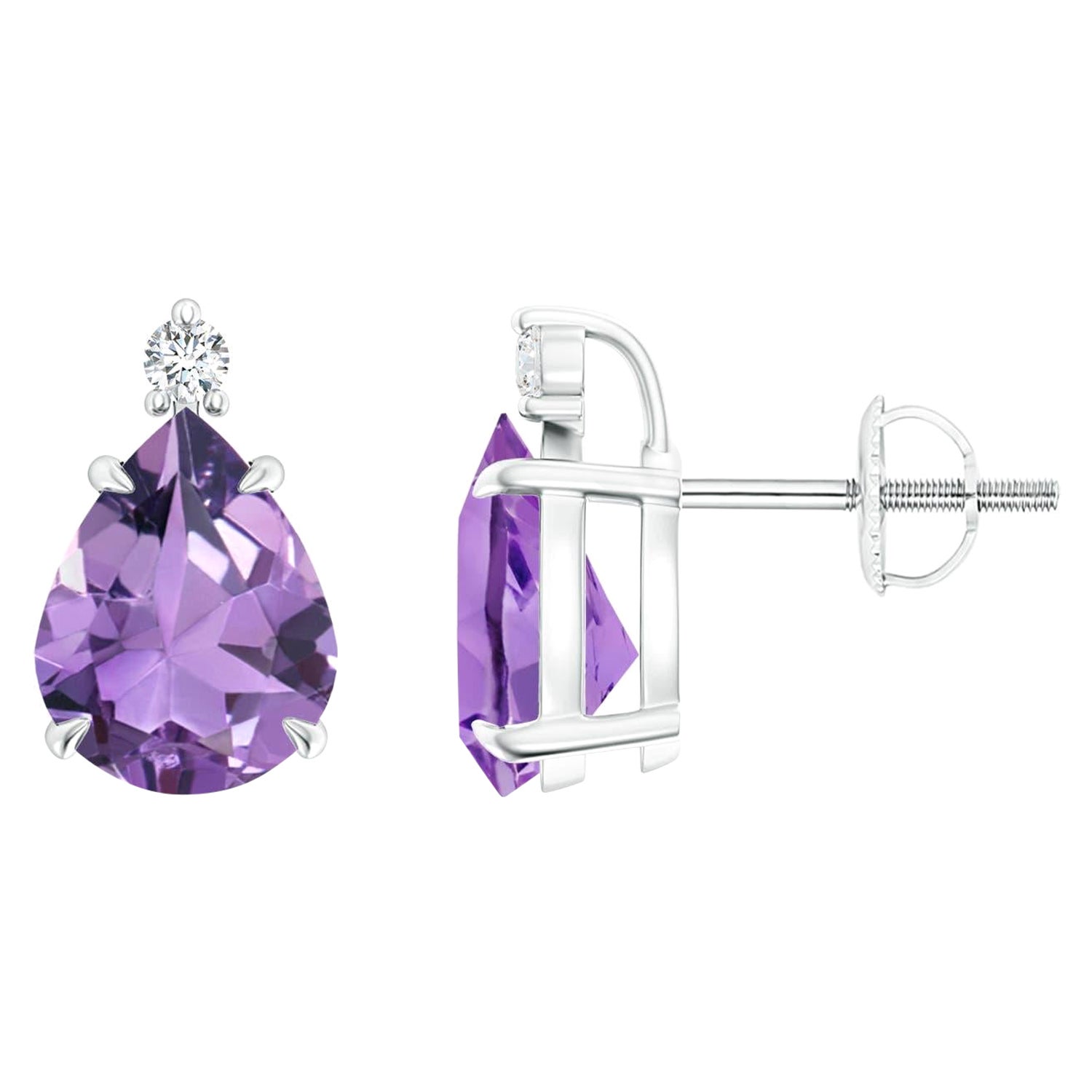 Natural Claw-Set Pear 3ct Amethyst Solitaire Earrings in 14K White Gold