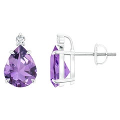 Natural Claw-Set Pear 3ct Amethyst Solitaire Earrings in 14K White Gold