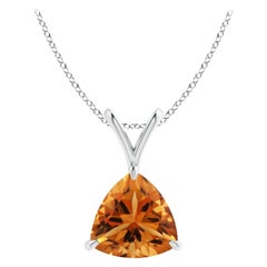 Natural Claw-Set Trillion 1.4 ct Citrine V-Bale Pendant in 14K White Gold