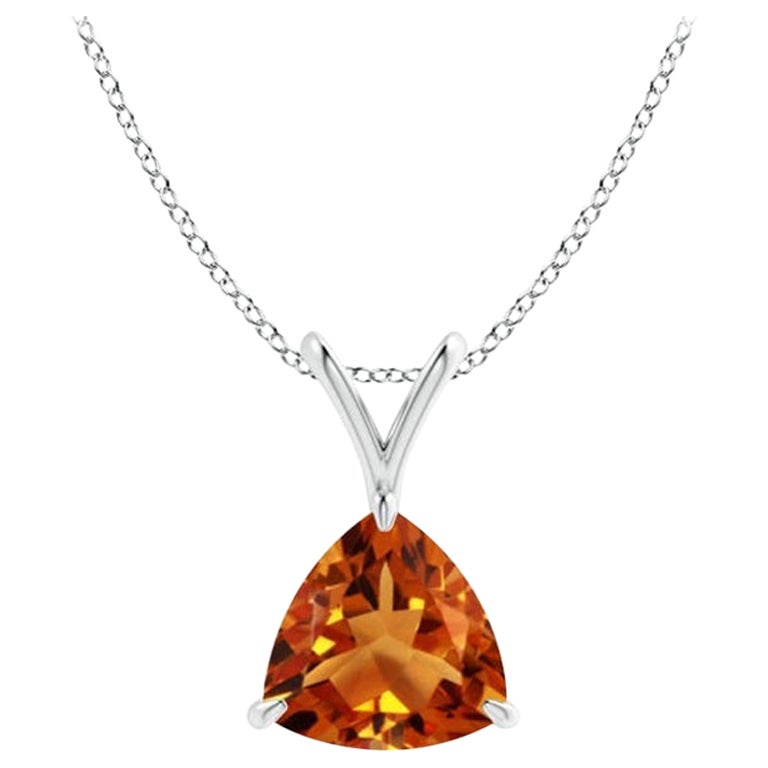 Natürlicher Krallenschliff Trillion Citrin V-Bale-Anhänger aus 14K Weißgold im Angebot