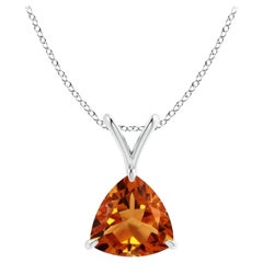 Natural Claw-Set Trillion Citrine V-Bale Pendant in 14K White Gold