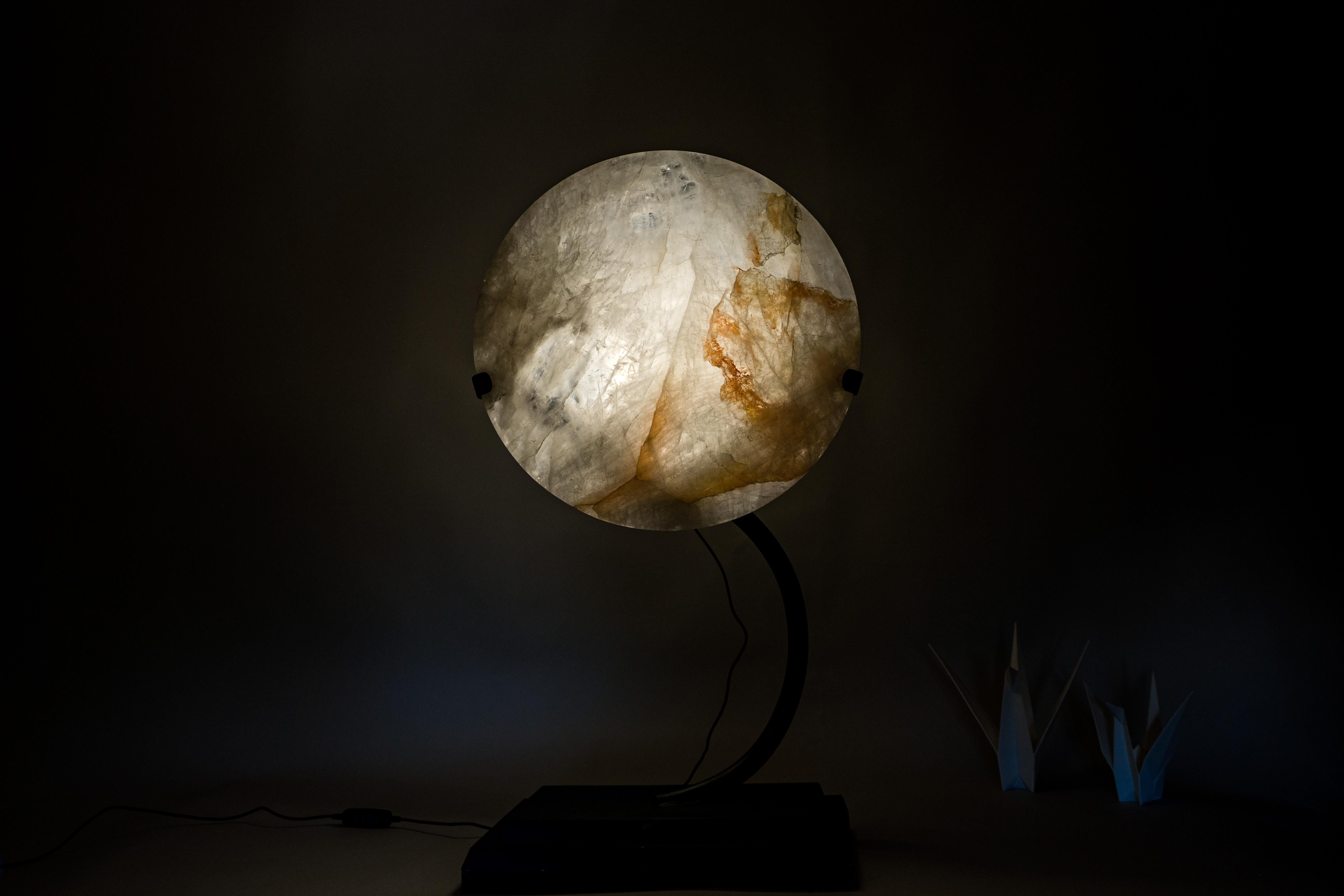 Contemporary Natural Clear Quartz Crystal Lamp with Hematite Inclusions For Sale