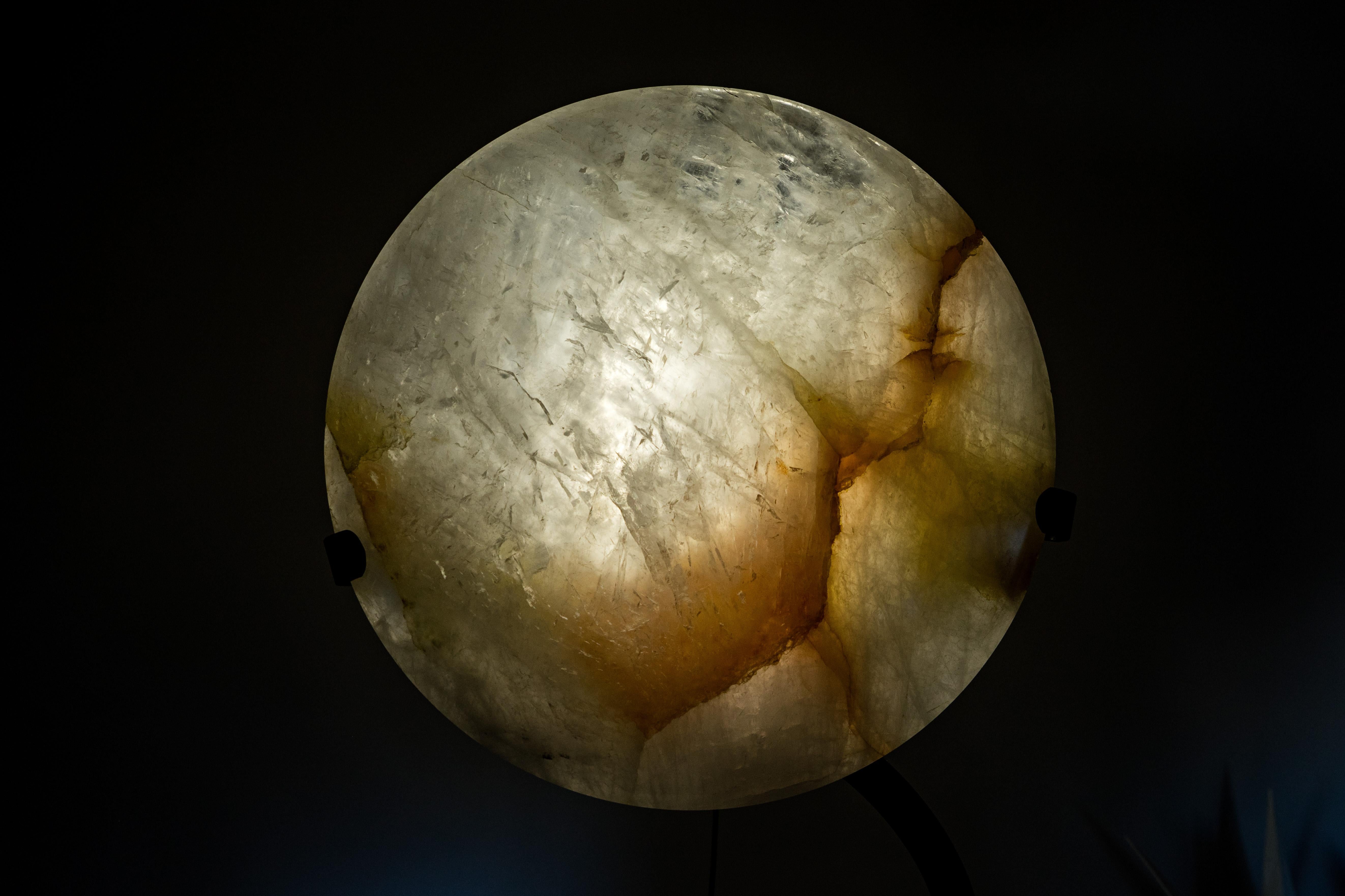Contemporary Natural Clear Quartz Crystal Lamp with Hematite Inclusions For Sale