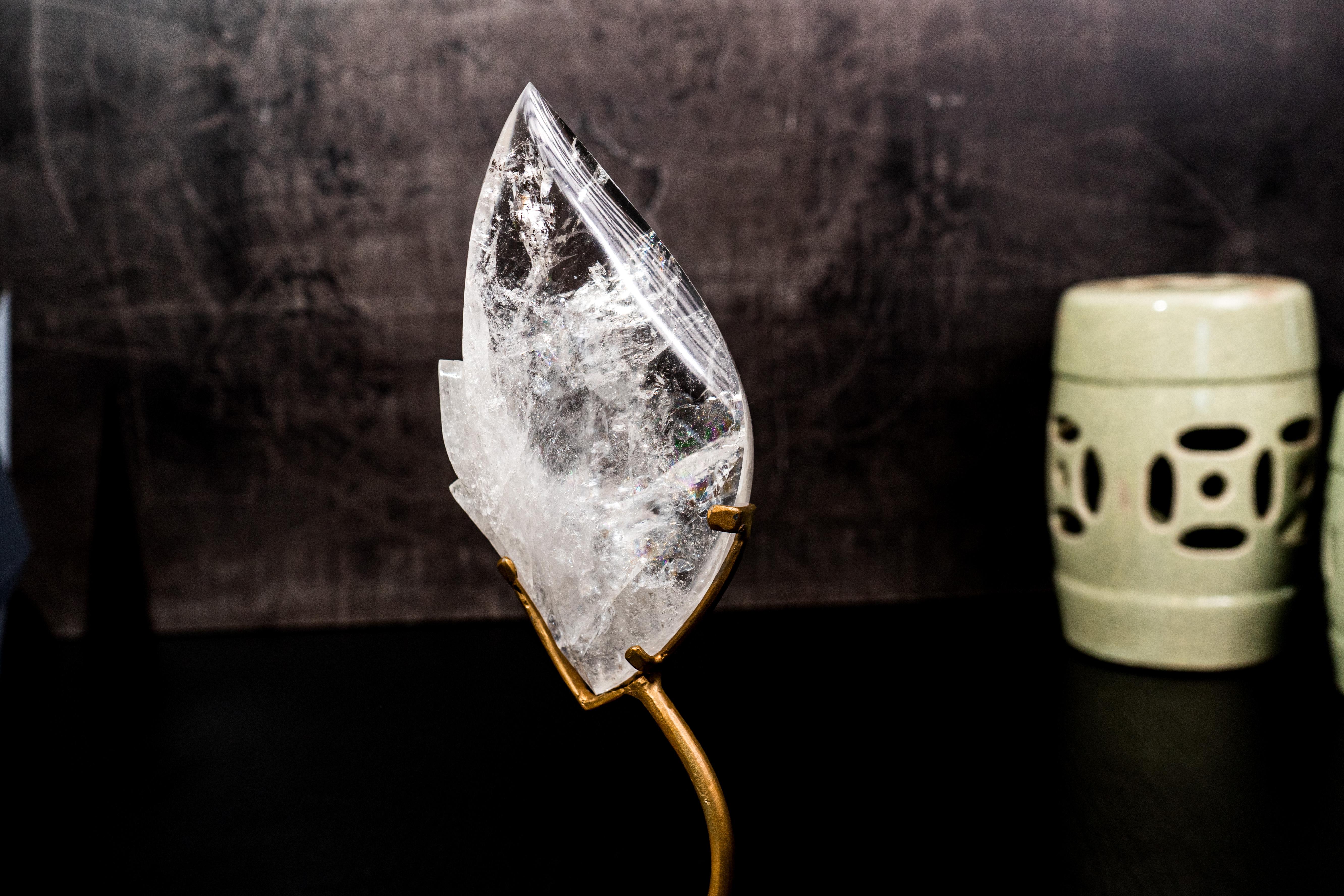 Natural Clear Quartz Flame Sculpture on Stand For Sale 4