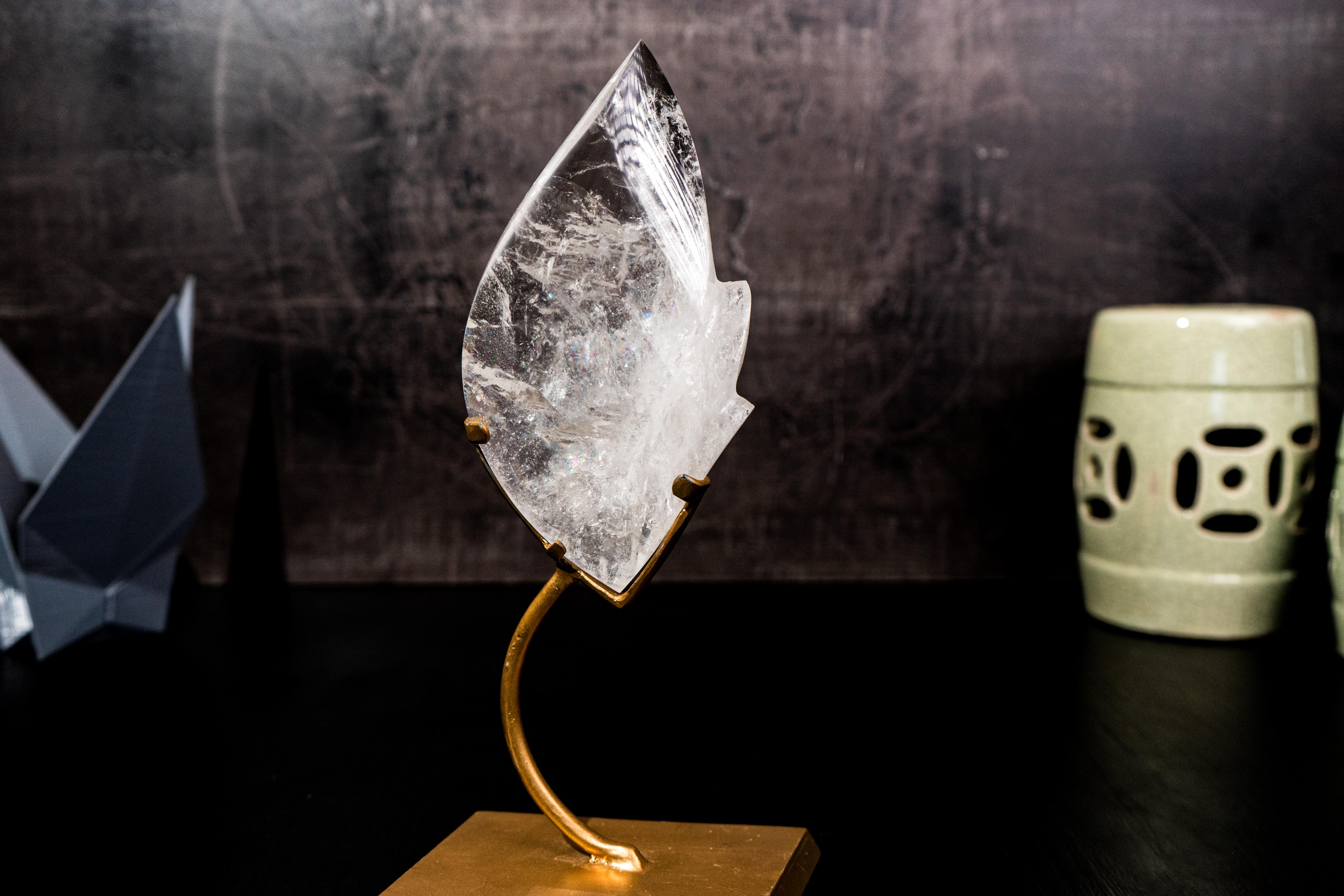 Brazilian Natural Clear Quartz Flame Sculpture on Stand For Sale