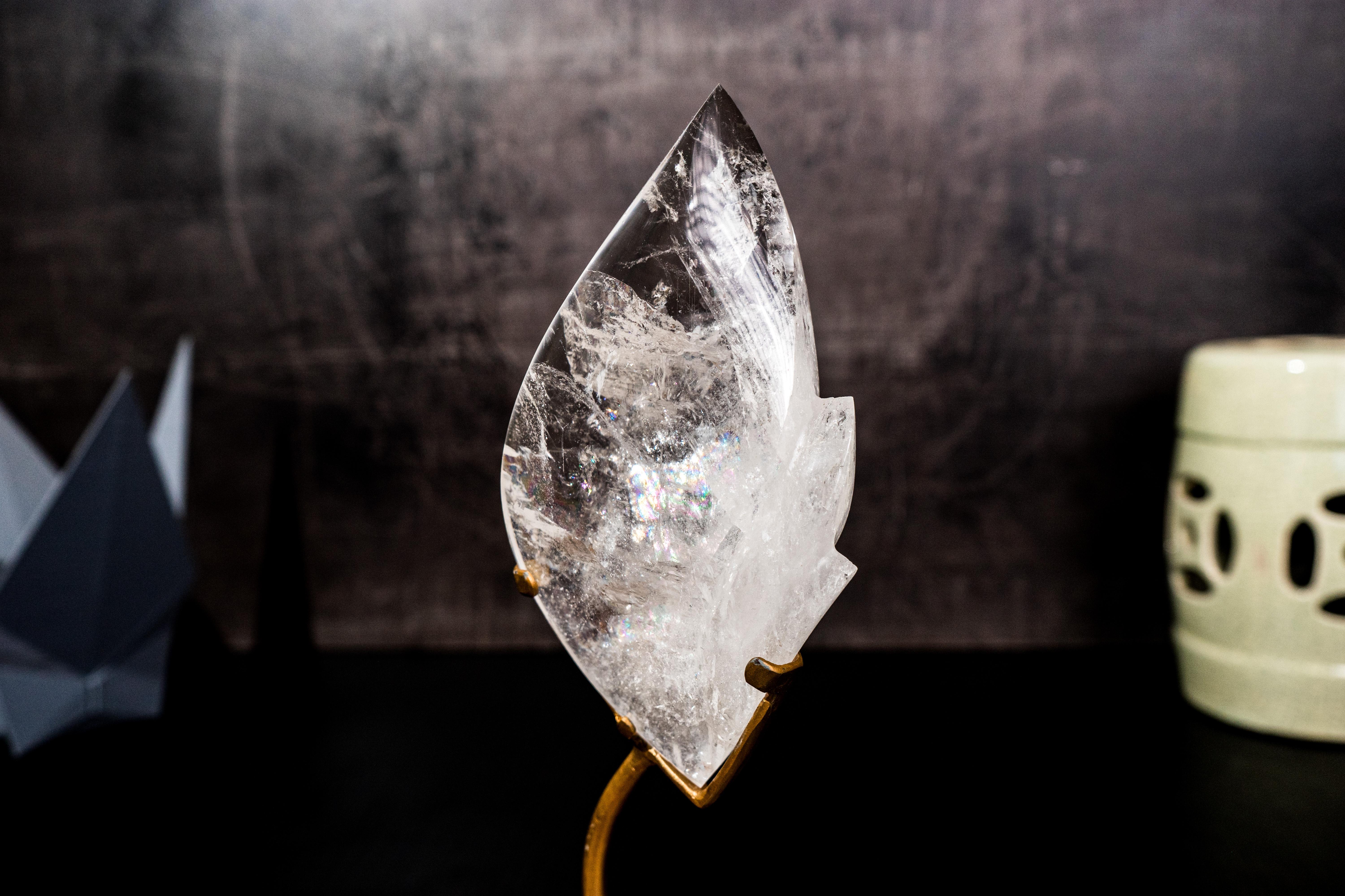 Crystal Natural Clear Quartz Flame Sculpture on Stand For Sale