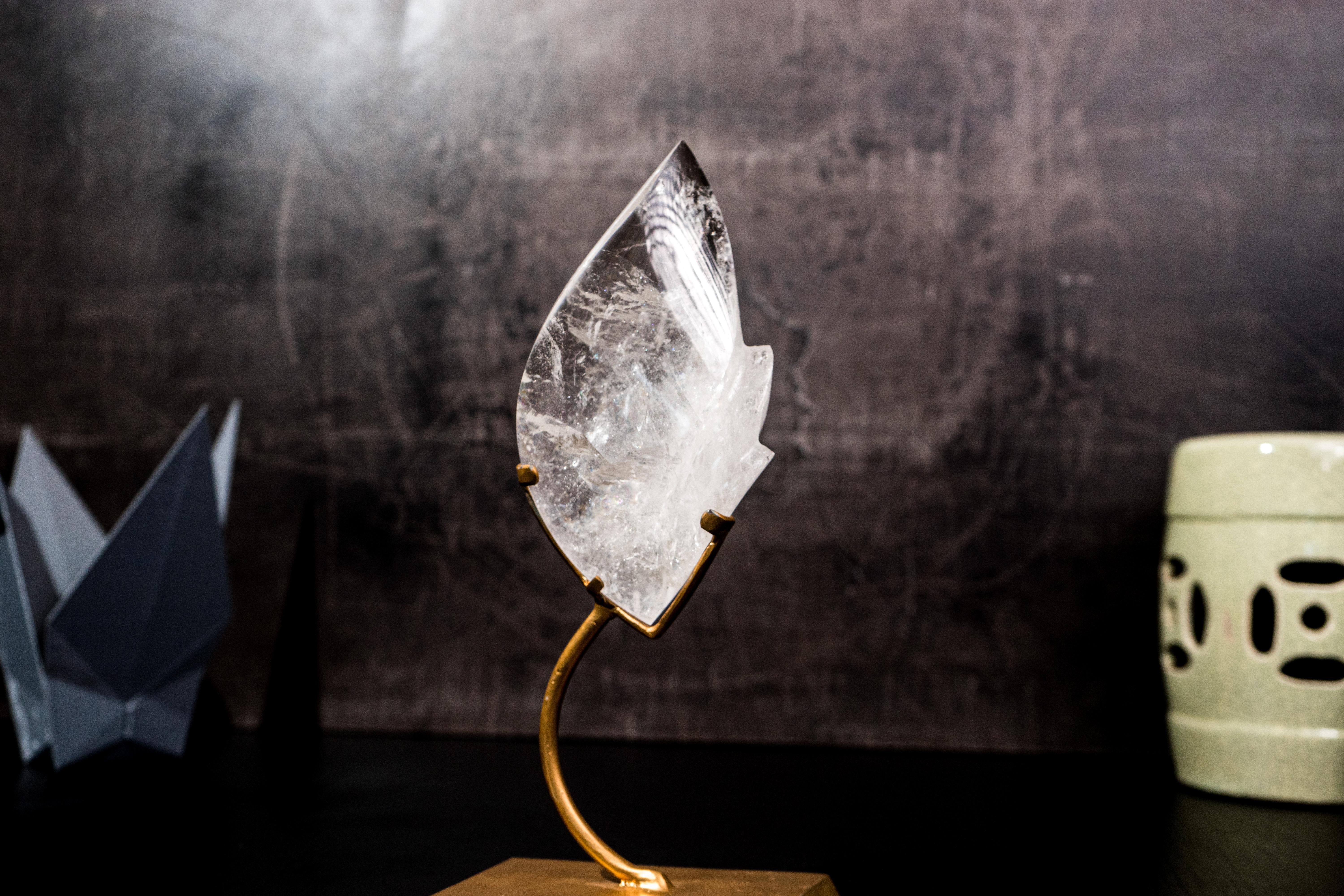 Natural Clear Quartz Flame Sculpture on Stand For Sale 1
